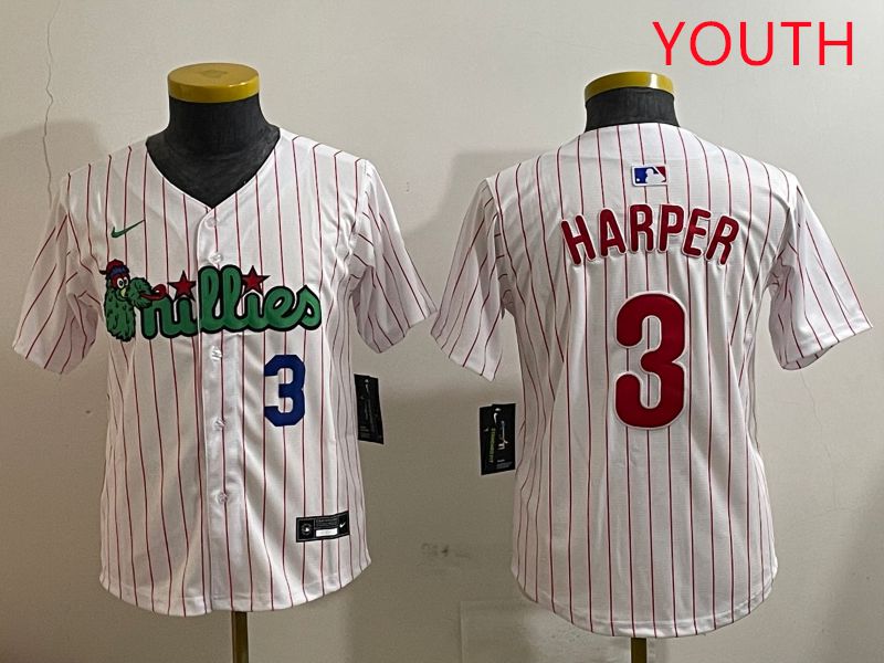 Youth Philadelphia Phillies 3 Harper White three generations Joint Name Nike 2025 MLB Jersey style 3